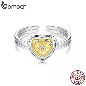 BAMOER 925 пробы серебро сердце сустав открытое кольцо любовь штабелируемое кольцо нежный костюм цирконий модные украшения для женщин подарок для девочек 1.2mm