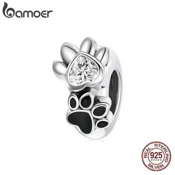 BAMOER 925 пробы Серебряный Циркон Pet Paw Шарм Бусина Пробка Шарм для оригинального браслета Для женщин DIY ювелирных изделий 925 silver