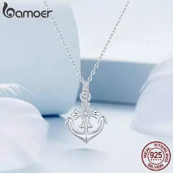 BAMOER 925 пробы стерлингового серебра якорь персонализированное ожерелье кубический цирконий покрытый белое золото для женщин ювелирные украшения для вечеринки 450mm