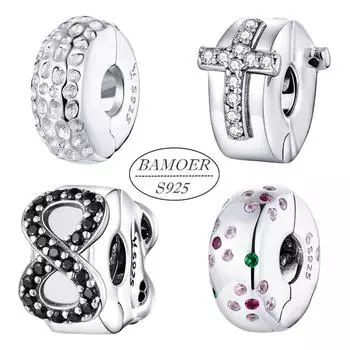 BAMOER 925 Stelring Silver Серия бусинок с остановкой, подвеска, подходит для оригинального браслета 3 мм для женщин, ювелирные изделия C