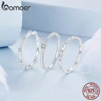BAMOER 925 стерлингового серебра симпатичное цирконовое составное кольцо для женщин девушка имитация бриллианта палец кольцо вечеринка модные ювелирные изделия подарок 1.7mm