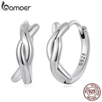 Bamoer 925 стерлингового серебра двойные витые серьги-кольца для женщин кольца уха пряжки тренд ювелирные изделия подарок 1.3*0.7cm серебряный