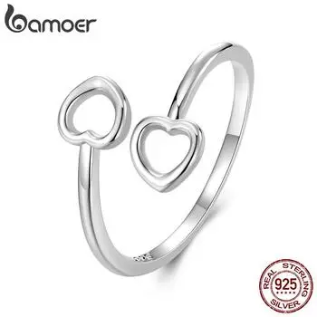 Bamoer Кольцо с открытым сердцем из стерлингового серебра 925 пробы для женщин, простые, складывающиеся кольца 0.14cm серебряный