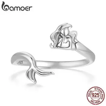 Bamoer Кольцо-открытие «русалка» из стерлингового серебра 925 пробы для женщин, ювелирные изделия в виде океана, праздничный подарок, кольца-регуляторы «хвост русалки», подарок на вечеринку 0.17cm серебряный