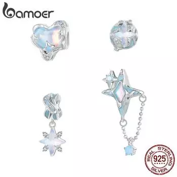 BAMOER 925 пробы стерлингового серебра звездное небо серии звездные подвески синие бусины в форме сердца радужные кристаллы подвеска-капля подходит для самостоятельного изготовления браслета ожерелья B синий