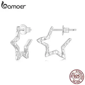 Bamoer 925 стерлингового серебра гипоаллергенные маленькие серьги-гвоздики в форме звезды для женщин с белым золотом милые серьги-гвоздики ювелирный подарок 1.6*0.16cm серебряный