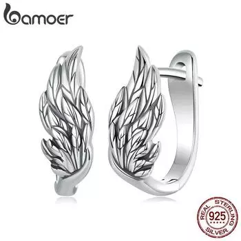 BAMOER 925 стерлингового серебра крылышки серьги кольца минималистский повседневный носить окисленное серебряное кольцо для женщин ювелирные изделия 13*5mm серебряный