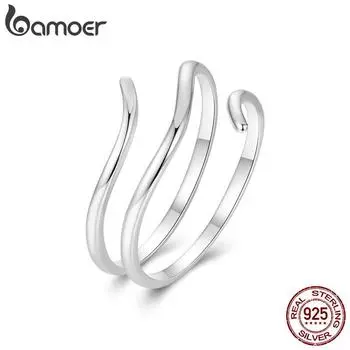 BAMOER 925 стерлингового серебра простое многослойное открывающееся кольцо счастливое регулируемое кольцо заявление кольцо для женщин ювелирные изделия подарок SCR1040-E