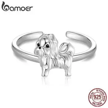 BAMOER 925 стерлингового серебра ши-тцу открытое кольцо для женщин очаровательное кольцо эмалированная обработка ювелирные изделия подарок 0.17cm серебряный