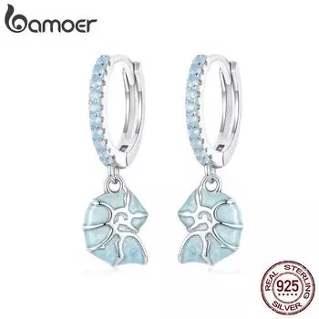 BAMOER 925 стерлингового серебра синие раковины серьги пряжки морские ракушки капли гипоаллергенные серьги для женщин ювелирные изделия серии Ocean BSE1012