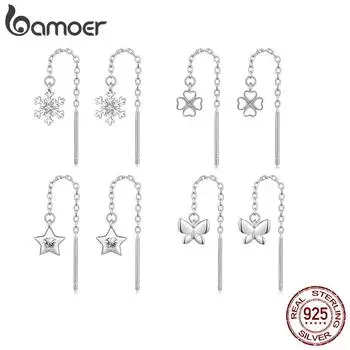 BAMOER 925 стерлингового серебра снежинка капли висячие серьги для женщин подростков элегантные длинные висячие серьги кисточка продеватель 40*6.5mm серебряный