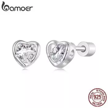 BAMOER 925 стерлингового серебра Свадебные простые ААА циркониевые овальные серьги-гвоздики для женщин Классические сверкающие цветочные гвоздики для помолвки 0.5cm серебряный