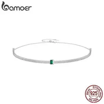 BAMOER, элегантное изумрудное ожерелье из стерлингового серебра 925 пробы, ретро плетеная серебряная цепочка на шею для женщин, подарок на день рождения, ювелирные изделия A