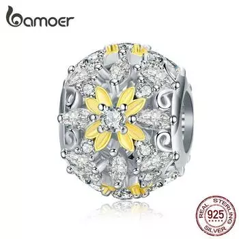 BAMOER эмалированные цветочные ажурные круглые бусины для женщин, очаровательные серебряные украшения 925, подходят для браслета со змеей 3 мм LCC6333