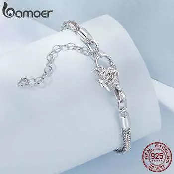 BAMOER Аутентичная цепочка-подвеска в виде змеи из стерлингового серебра 925 пробы с 4 стильными застежками-лобстерами, браслеты-подвески «сделай сам» D