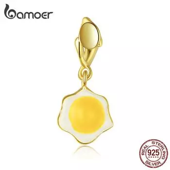 BAMOER Аутентичная стерлингового серебра 925 пробы, золотая подвеска из бисера, маленькая и милая подвеска в виде яйца-пашот для женщин, подходит для оригинального браслета, ювелирные украшения