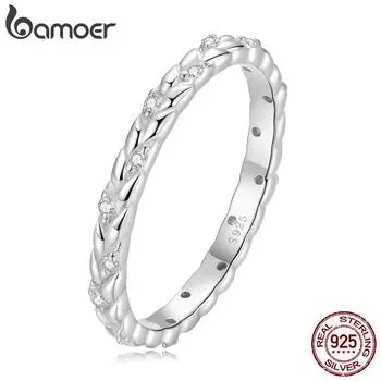 BAMOER Аутентичное кольцо из стерлингового серебра 925 пробы с пшеницей для женщин, ювелирные изделия, модное обручальное кольцо, размер 6-8, кольцо для женщин, подарок 6