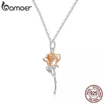 Bamoer Аутентичное ожерелье с изящной розой из стерлингового серебра 925 пробы, ожерелье для женщин, элегантные нежные серебряные украшения 925 silver