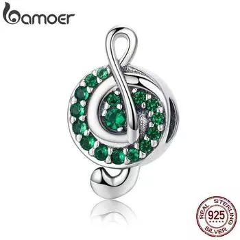 BAMOER Аутентичные 100% серебро 925 пробы I Love Music Note зеленые прозрачные бусины с фианитом подходят для браслета-подвески
