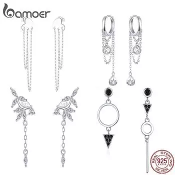 BAMOER Аутентичные элегантные серьги с подвесками из стерлингового серебра 925 пробы на длинной цепочке с кисточками для женщин D