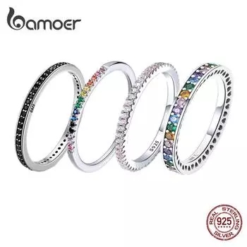 BAMOER Аутентичные кольца из стерлингового серебра 925 пробы с ослепительными красочными цирконами на палец для женщин, ювелирные украшения D-5