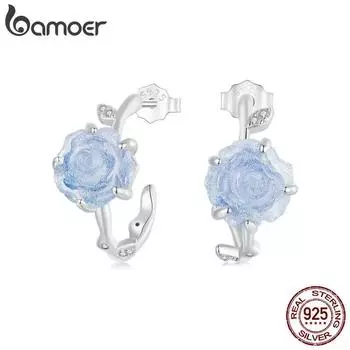 BAMOER Аутентичные серьги-гвоздики из стерлингового серебра 925 пробы с розами для женщин и девочек-подростков, сменные цветные серьги SCE1729