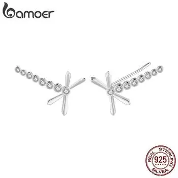 BAMOER Аутентичные серьги-гвоздики из стерлингового серебра 925 пробы со стрекозой, длинные серьги с насекомыми для женщин, подарок, ювелирные изделия с цирконием 925 silver
