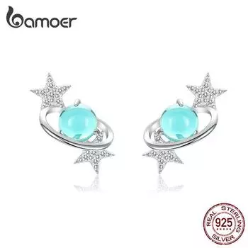 BAMOER Аутентичные серьги из серебра 925 пробы и циркона, уникальные межзвездные серьги, новые украшения для женщин SCE701