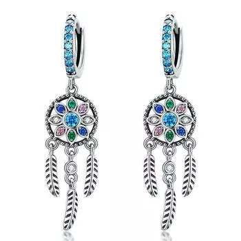 BAMOER Аутентичные серьги из серебра 925 пробы с цирконом, уникальные серьги «Ловец снов», новые украшения для женщин SCE713 серебряный