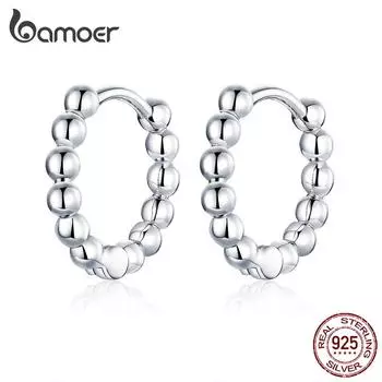 BAMOER Аутентичные серьги из стерлингового серебра 925 пробы с платиновым покрытием, простые серьги-клипсы, оригинальный брендовый дизайн S925 silver