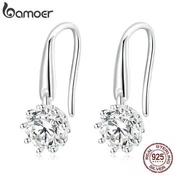 BAMOER Аутентичные серьги из стерлингового серебра 925 пробы, простые универсальные серьги-крючки для женщин, платиновые серьги с покрытием, ювелирные изделия, свадебный подарок 925 silver