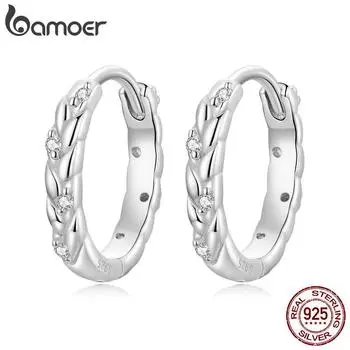 BAMOER Аутентичные серьги-клипсы из стерлингового серебра 925 пробы с блестящими цирконами для женщин, ювелирные изделия, свадебный подарок 925 silver