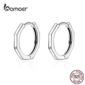 BAMOER Аутентичные серьги-кольца из стерлингового серебра 925 пробы, маленькие простые серьги, минималистичные геометрические серьги-кольца для женщин
