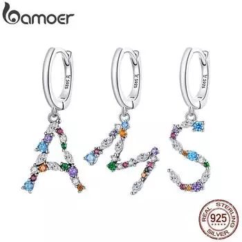 BAMOER Аутентичные серебряные серьги с буквами, стерлинговое серебро 925 пробы, романтические серьги с надписью A, подарок для девочки, модные украшения S