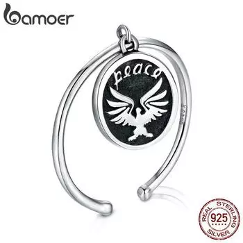 BAMOER Аутентичные стерлингового серебра 925 пробы, черные винтажные ретро-монеты на палец, кольца в стиле панк, ювелирные изделия