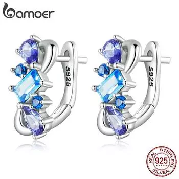 BAMOER Аутентичные стерлингового серебра 925 пробы, разноцветные цирконы, зажим для ушей для женщин, ювелирные изделия, изысканный дизайн, зажим для ушей, свадебный подарок