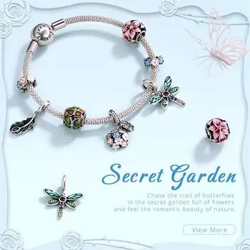 BAMOER Аутентичные стерлингового серебра 925 пробы Sceret Garden Series Очаровательные бусины Красочные бабочки и цветы для оригинального браслета и браслета DIY Ювелирные изделия