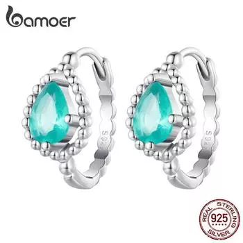BAMOER Аутентичные стерлингового серебра 925 пробы сине-зеленые пряжки для ушей в форме росинки для женщин подарок на день рождения изящные ювелирные изделия 925 silver