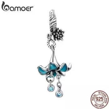 BAMOER Аутентичные стерлингового серебра 925 пробы, синяя эмаль, подвеска в виде цветка, подходит для оригинального браслета, ювелирные изделия своими руками
