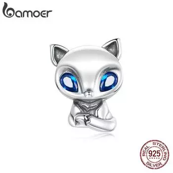 BAMOER Аутентичные стерлингового серебра 925 пробы живой маленький лисёнок подвеска с цирконом для браслета DIY Изготовление ювелирных изделий 925 silver