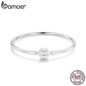 BAMOER Аутентичный браслет-подвеска из стерлингового серебра 925 пробы, классический базовый браслет в виде ракушки для женщин, очаровательные бусины, ювелирные изделия своими руками 17