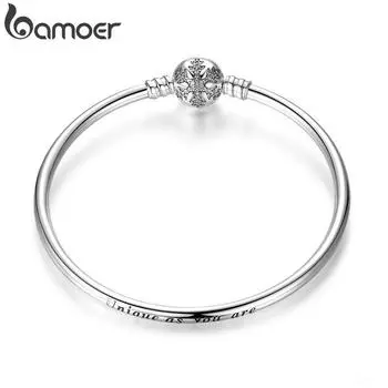 BAMOER Аутентичный серебряный браслет с застежкой-снежинкой и гравировкой в виде змеи. 17CM