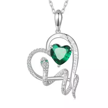 Bamoer Аутентичный зеленый CZ Змея кулон ожерелье кошка Единорог геометрическое сердце шейная цепочка для женщин подарок на день рождения изящные ювелирные изделия