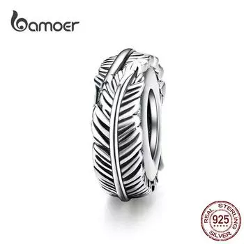 BAMOER Bohemia Feather Spacer Stopper с силиконовыми винтажными бусинами из стерлингового серебра 925 пробы SCC1236