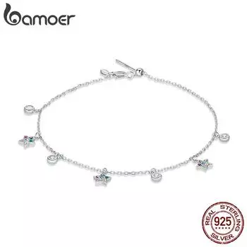 BAMOER браслет из стерлингового серебра 925 пробы со звездами, платиновый размер с цирконовым покрытием, браслеты для женщин, серебряные украшения S925, подарок