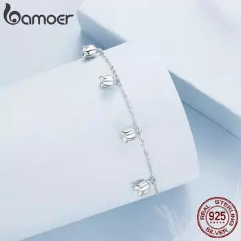 BAMOER, браслет из стерлингового серебра 925 пробы с синими ракушками, позолоченный, из белого золота, регулируемая цепочка для женщин, летние изысканные ювелирные изделия, вечерние 150+60mm