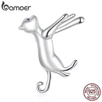 Bamoer цельные серьги-каффы из стерлингового серебра 925 пробы для женщин, ювелирные изделия с милым котом на уши, уникальный дизайн ювелирных изделий 925 silver