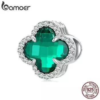 BAMOER четырехлистный клевер, подвесные бусины для женщин, изготовление ювелирных изделий, стерлинговое серебро 925 пробы, подвеска для оригинальных аксессуаров для браслетов BSC995