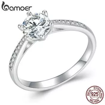 BAMOER D Color VVS1 EX кольцо с муассанитом для женщин, обручальное, свадебное, кольцо из стерлингового серебра 925 пробы с цирконом, ювелирные украшения