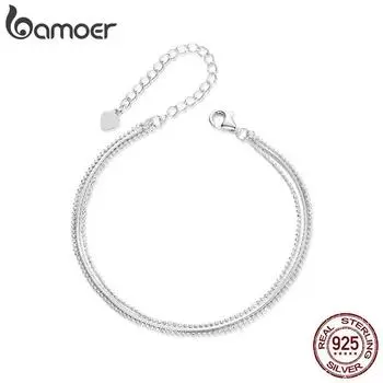 BAMOER Dainty, трехслойный регулируемый браслет-цепочка из стерлингового серебра 925 пробы с покрытием из белого золота, минималистичный штабелируемый ювелирный подарок для женщин BSB164